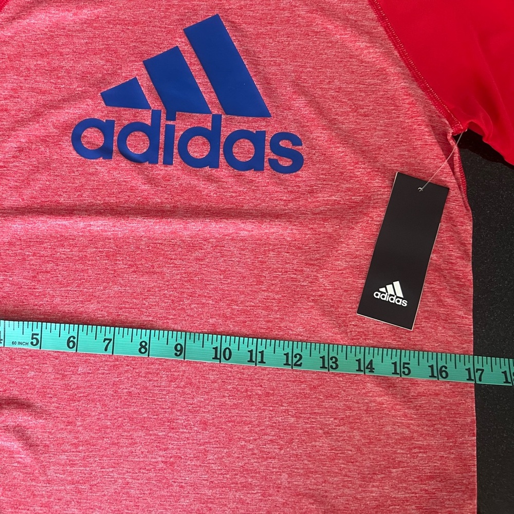 Adidas Heather Red Raglan Rashguard with Blue Logo - Picture 2 of 7